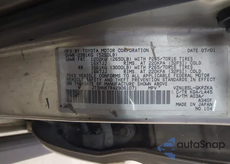 2002 Toyota 4Runner Limited V6 z USA, uszkodzony, nr VIN JT3HN87R429061071